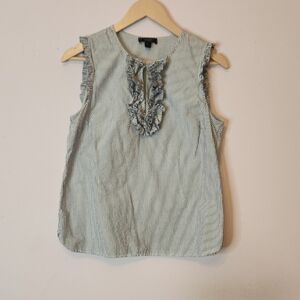 J CREW Striped Sleeveless Top with a Ruffle detail, White & Blue, size 6